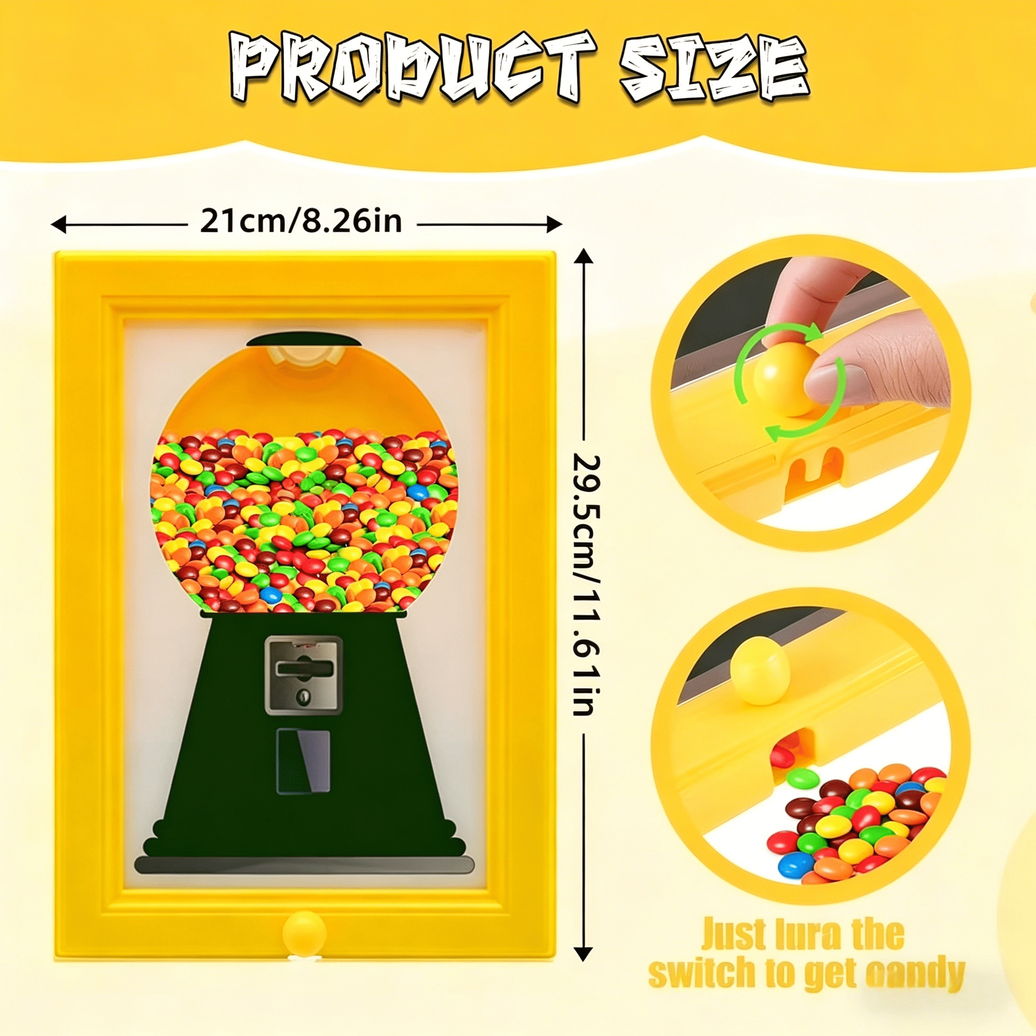 Candy Dispenser Picture Hanging Frame, Gumball Machine In A Frame, Fast Distribution Candies, Nuts, Dog & Cat Treats, Suitable For Birthday & Holiday Gifts (Yellow)