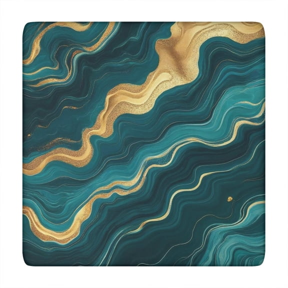 Teal Gold Marble Pattern Square Fitted Tablecloth with Elastic Edge,Square Table Cover,Washable Elastic Table Cover for Home Kitchen Party Decor 34"x34"