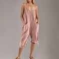 thumbnail image 2 of lcziwo Birthday Gifts, Womens Linen Capri Jumpsuits Spaghetti Straps V Neck Cinch Bottom Rompers Casual Loose Fit Onesie Pant Cropped Overalls with Pockets Black XXL, 2 of 7