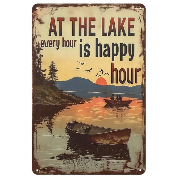 8x12inch Lake Happiness Humorous Metal Sign - Ideal for Outdoor Wall Decor, 12x8 inches