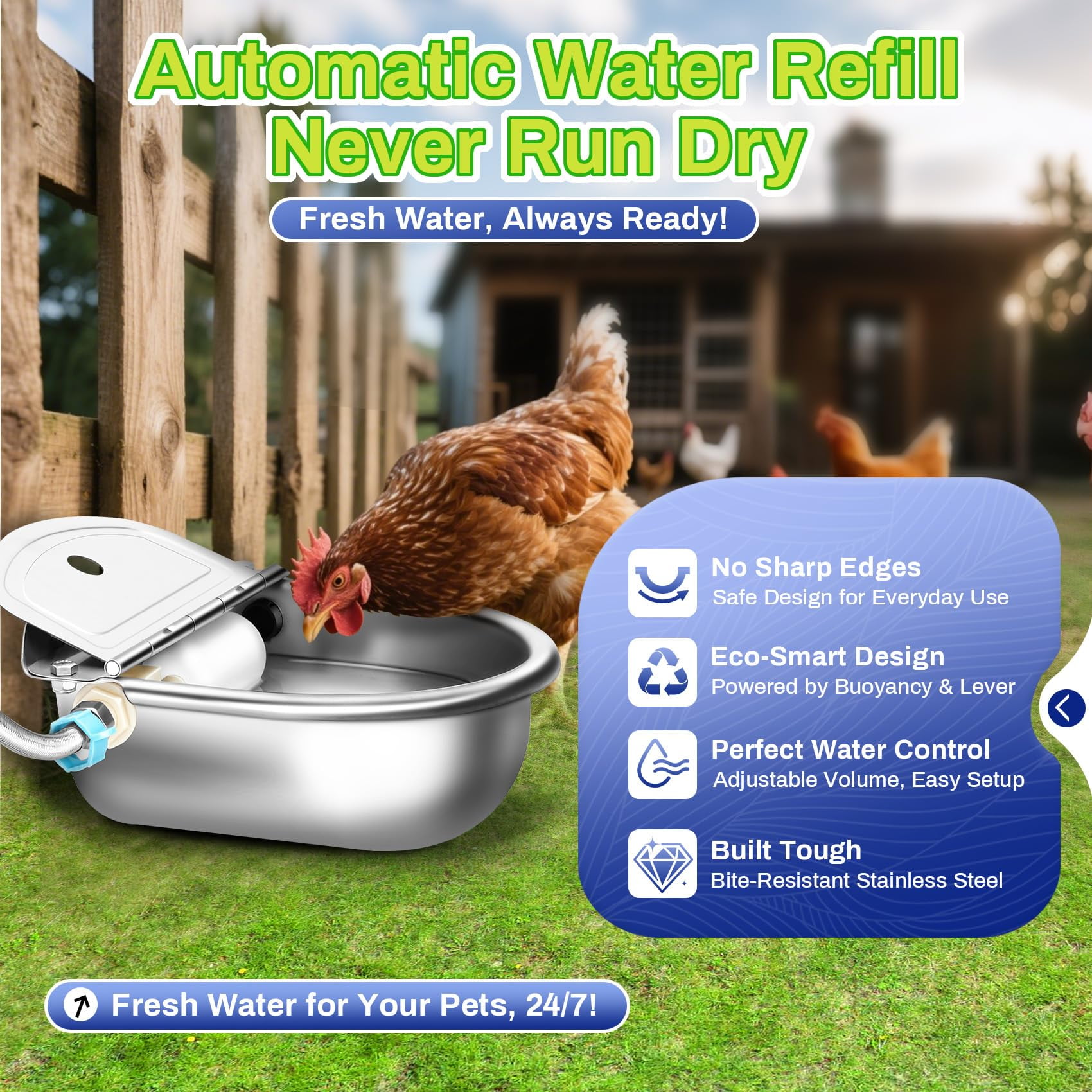 ZGRAO Upgraded Automatic Animal Water Bowl, 304 Stainless Steel Auto-Filling Waterer for Horses Dogs Goats Cattle