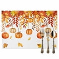 thumbnail image 2 of Thanksgiving Orange Pumpkin Placemats Set of 2 Fall Orange Brown Maple Leaves Heat Insulated Linen Place Mats, Washable Stain-Proof Table Mats for Dining Tables Holiday Decor 13x19inch, 2 of 9