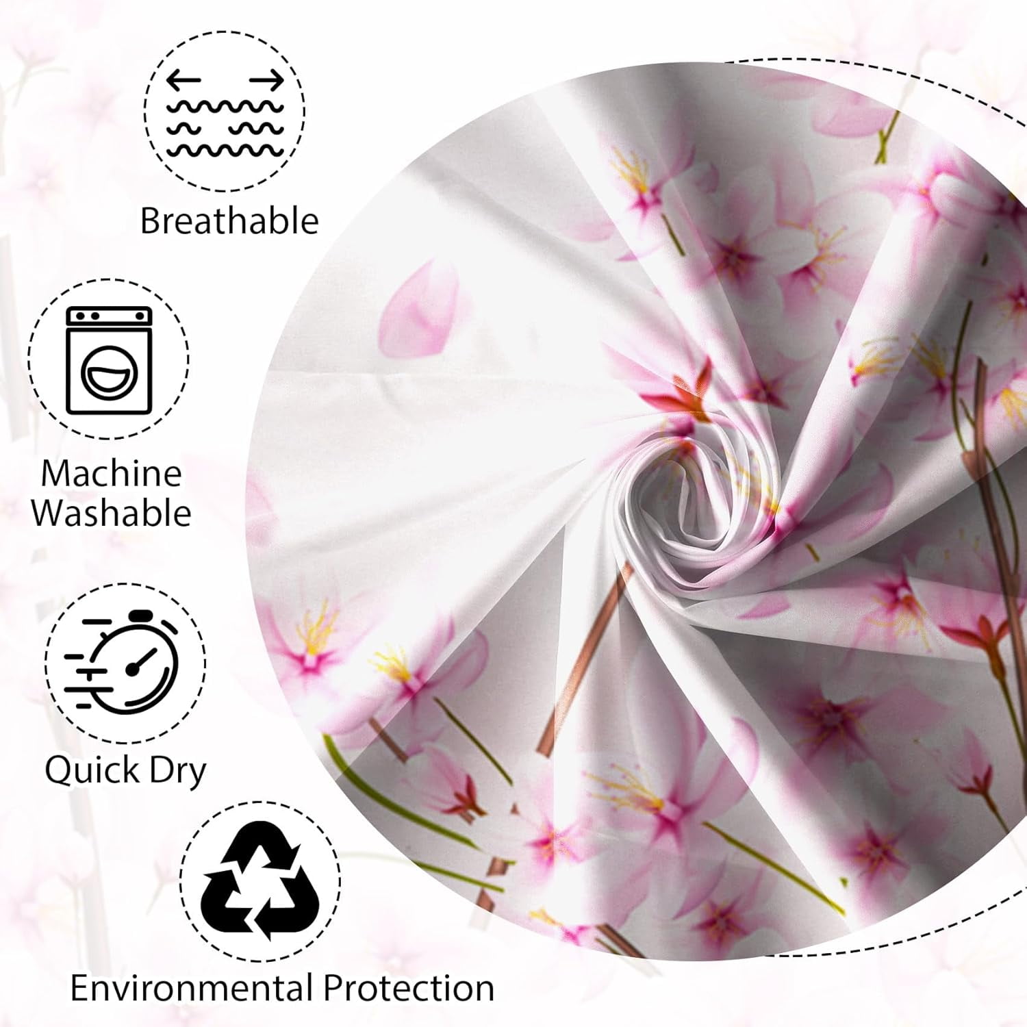 60x72 Inches Pink Cherry Blossom Shower Curtain Spring Pink Peach Floral Branches with Flower Buds Fabric Bath Shower Curtains for Bathroom Decor Waterproof Polyester with Hooks
