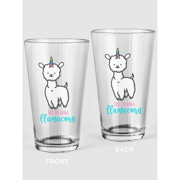 The No Drama Llamacorn Pint Glass -SPIdeals Designs, 16 oz Transparent Glass