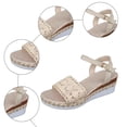thumbnail image 5 of Rokment Women's Crochet Flower Platform Wedge Dress Sandals Beach Boho Fashion Casual Hollow out Espadrilles Chunky High Heel Summer Shoes Bride Wedding Beige Size 7, 5 of 7