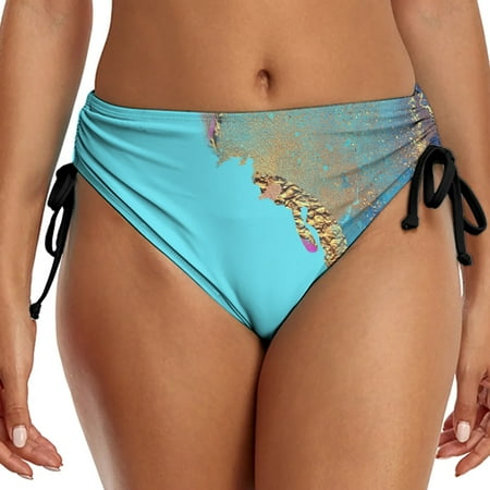 IDALL Swim Trunks Womens Swim Shorts Women Sports Casual Fashion Printed Bikini Bottom With Strap Fold Shorts Swim Brief Period Swimwear For Teens Bikini Bottoms Swim Shorts Blue L