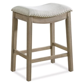 Open Box ROME + OAK Parker Backless Saddle Kitchen Counter Stool, Oak, Grey