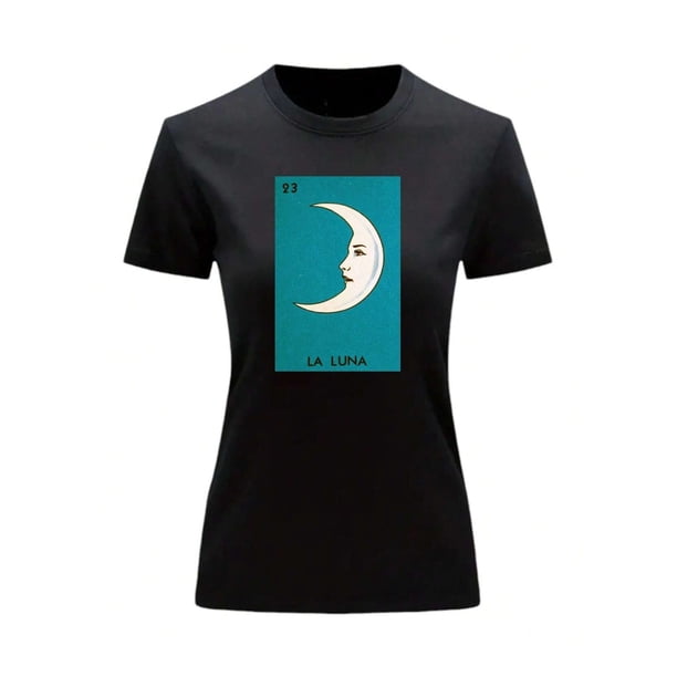 Playera Unisex De La Luna Loteria Mexicana Color Negro Talla Chica Marca Emil SaEs