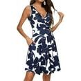 thumbnail image 4 of Womens Wrap V Neck Sleeveless Sundress Summer Flare Tank Dress with Pockets, 4 of 6