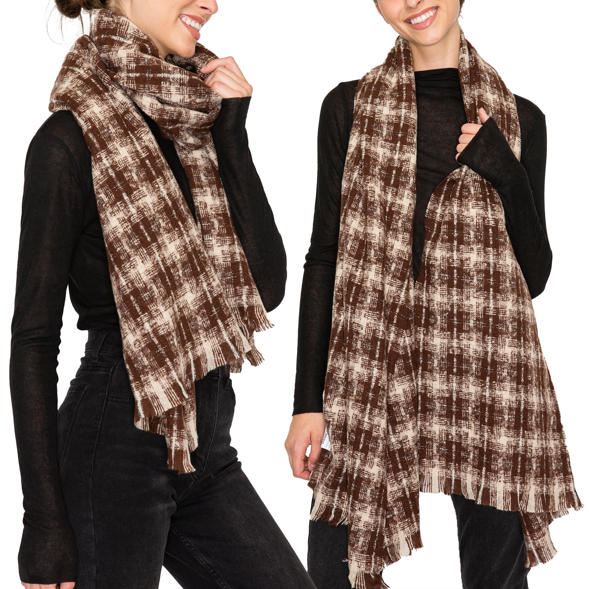 BASICO Fall Scarf for Women, Winter Scarf, Women's Scarves & Wraps, Blanket Scarf, Fall Accessories (17 Colors) (Ombre Check - Brown)