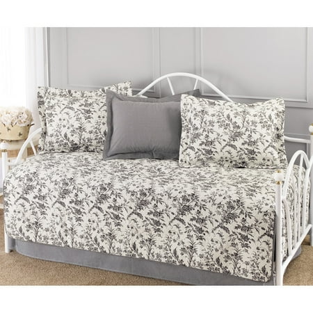 Laura Ashley Amberley Black and White Floral 5-piece Quilted Daybed Set