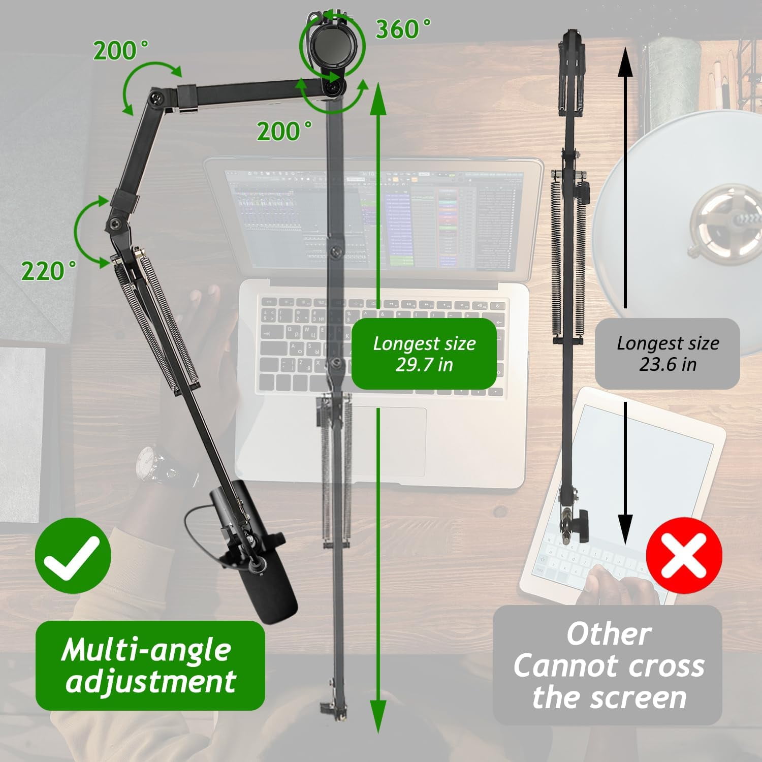 Mic  Arm with 31.5in High Extension Riser, Adjustable Overhead Microphone Stand for  SM7B Blue   QuadCast S and Other Mics