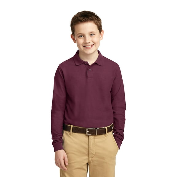 Port Authority Youth Long Sleeve Silk Touch Polo-L (Burgundy)