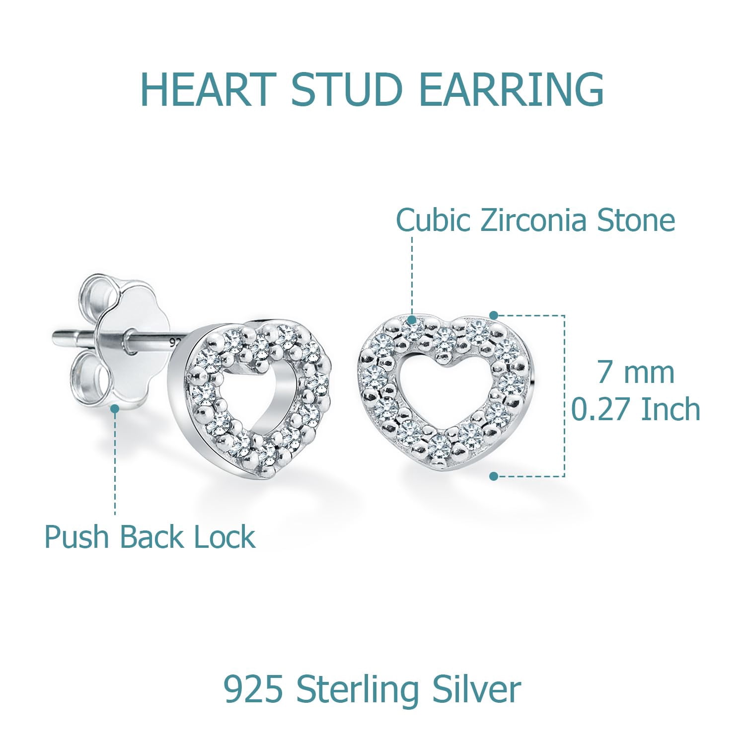 LeCalla 925 Sterling Silver Earrings for Women | Open Heart Cubic Zirconia Stud Earrings