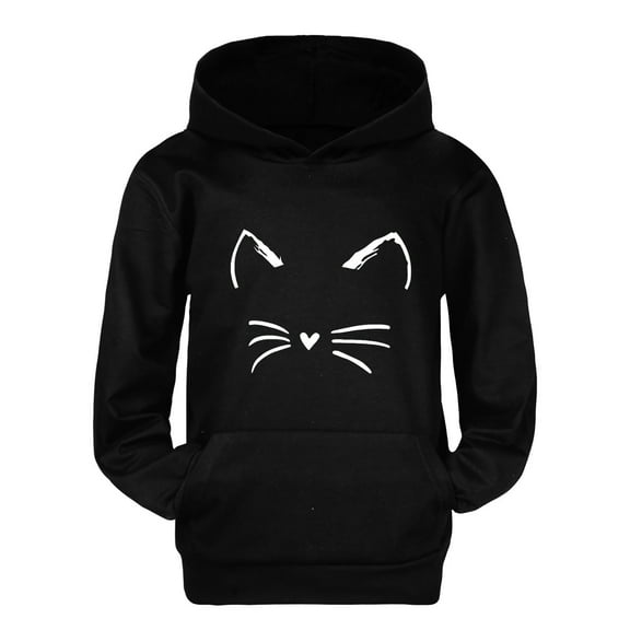 Gyexs Girls Hoodies,Boys Long Sleeve Cute Cat Graphics Hooded Sweatshirts Black,Toddler