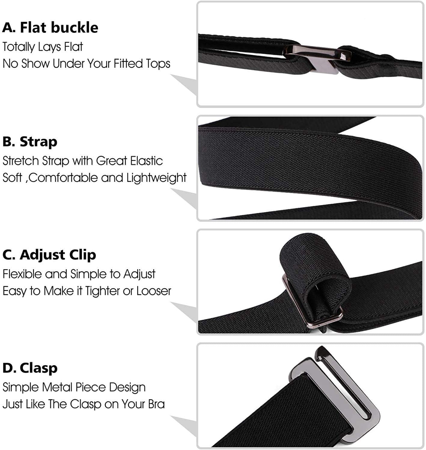 1741 No Show Elastic Belts For Women With Invisible Flat Buckle Stretch Web Invisible Women Stretch Belt No Show Elastic Web Strap Belt  main image 2