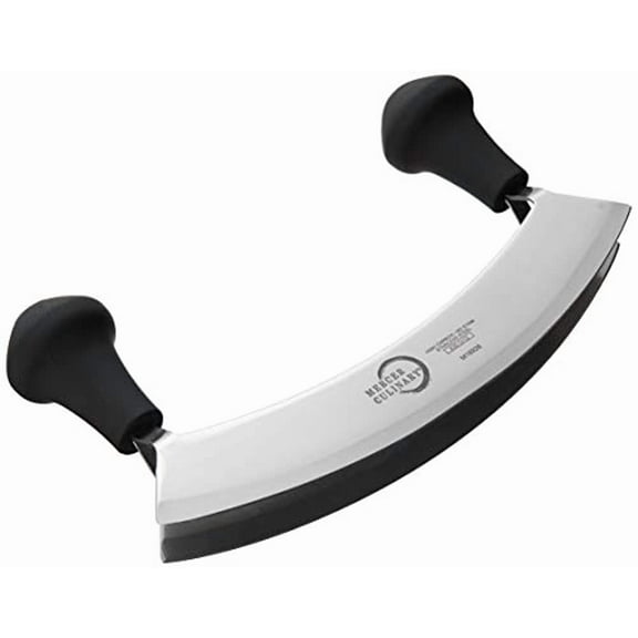 Mercer Culinary Double Blade Rocking Mezzaluna Knife with 2 Knob Handles, 8", Stainless Steel
