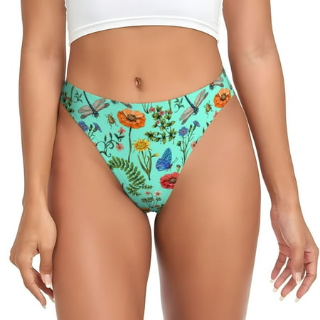 Thongs for Women - Dragonfly Butterfly Flower No Show Seamless Womens Thongs Underwear  Soft Stretch G String Thongs for Women Cuteness Ladies Thong Bikini Panties Briefs