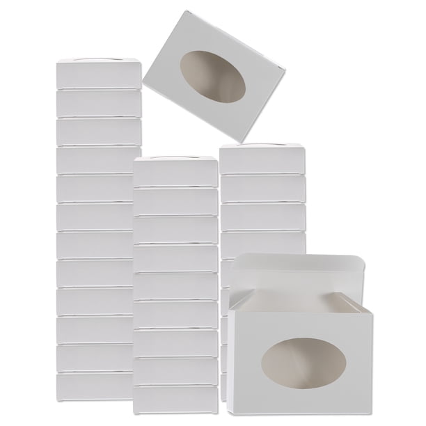 32Pcs Cajas de Embalaje de Jabón 2.8x3.8x1.2 Pulgadas Caja de Jabón de Kraft con Ventana (Ovalada, Blanca)