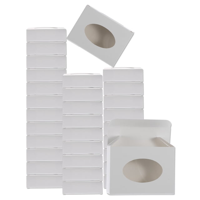 32Pcs Cajas de Embalaje de Jabón 2.8x3.8x1.2 Pulgadas Caja de Jabón de Kraft con Ventana (Ovalada, Blanca)