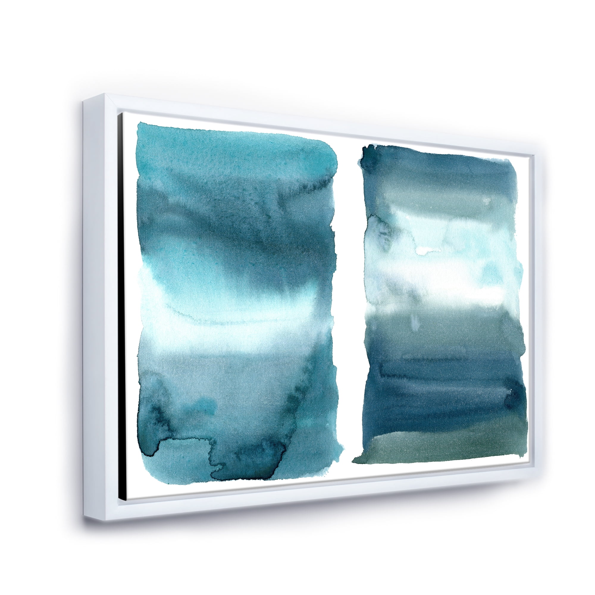 Abstract Impression Ocean Blue Aquatic I 32 in x 24 in Framed Painting Canvas Art Print, by Designart