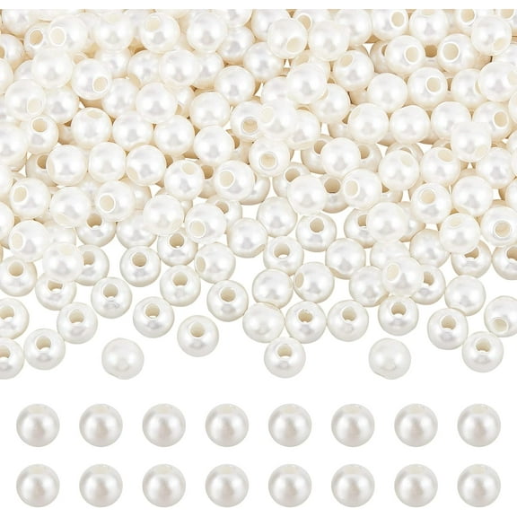 500pcs Plastic European Creamy White Big Hole Plastic Imitation Round Pearls Loose Rondelle Spacer Beads for DIY Dreamcatcher Jewelry Making Hole: 2.7 mm