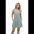 thumbnail image 2 of Vestido de Mujer Color Liso Sin Mangas con Cuello en V y Bolsillos, Verde Oscuro L, 2 of 10