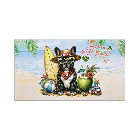 French Bulldog Hello Summer with Sunglasses and Surfboard Tropical Vibes Doormat Dog Lover Gifts Indoor Outdoor Welcome Mat - 00007