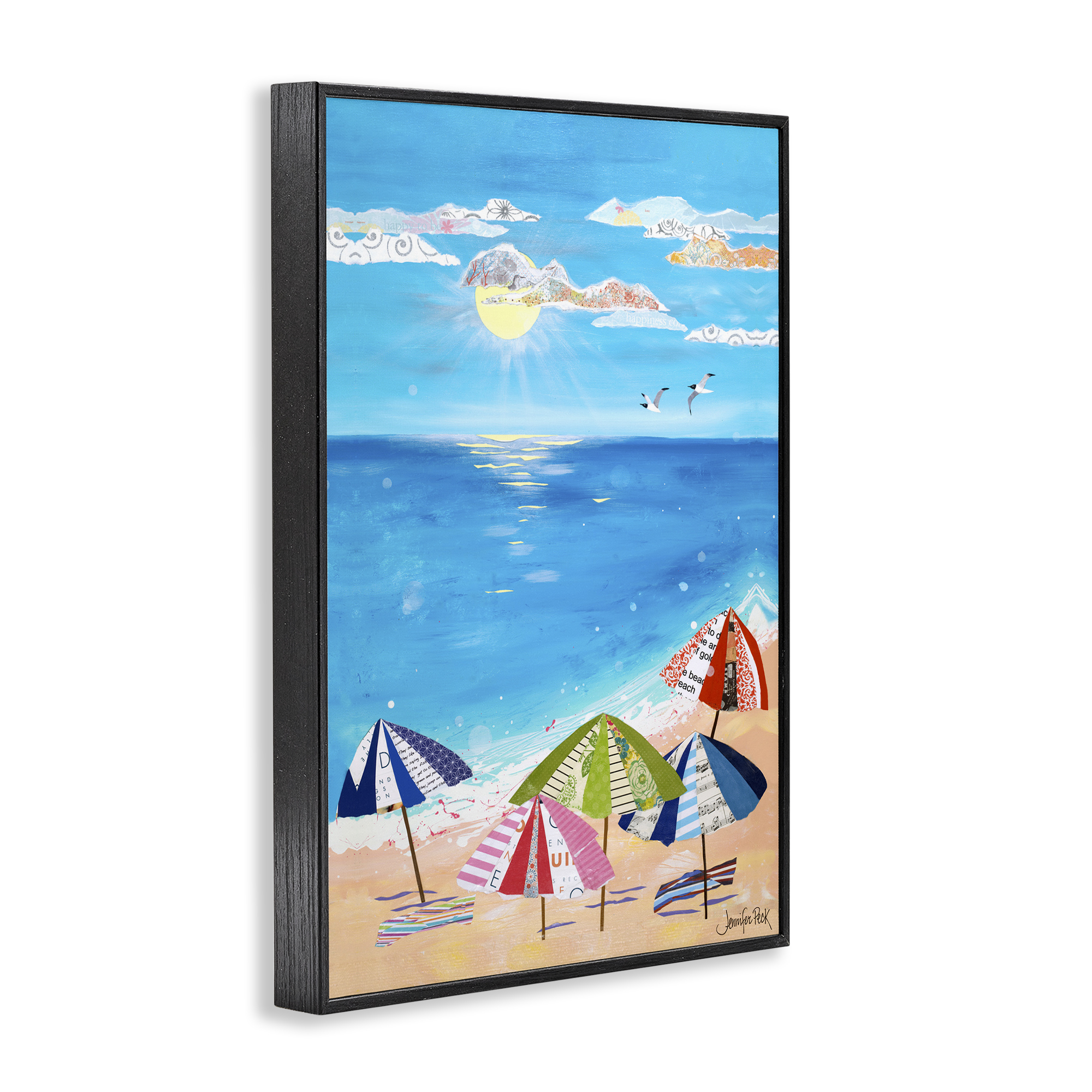 Stupell Industries Good Day Sunshine Coastal Painting Black Framed Art Print Wall Art, 20 x 30