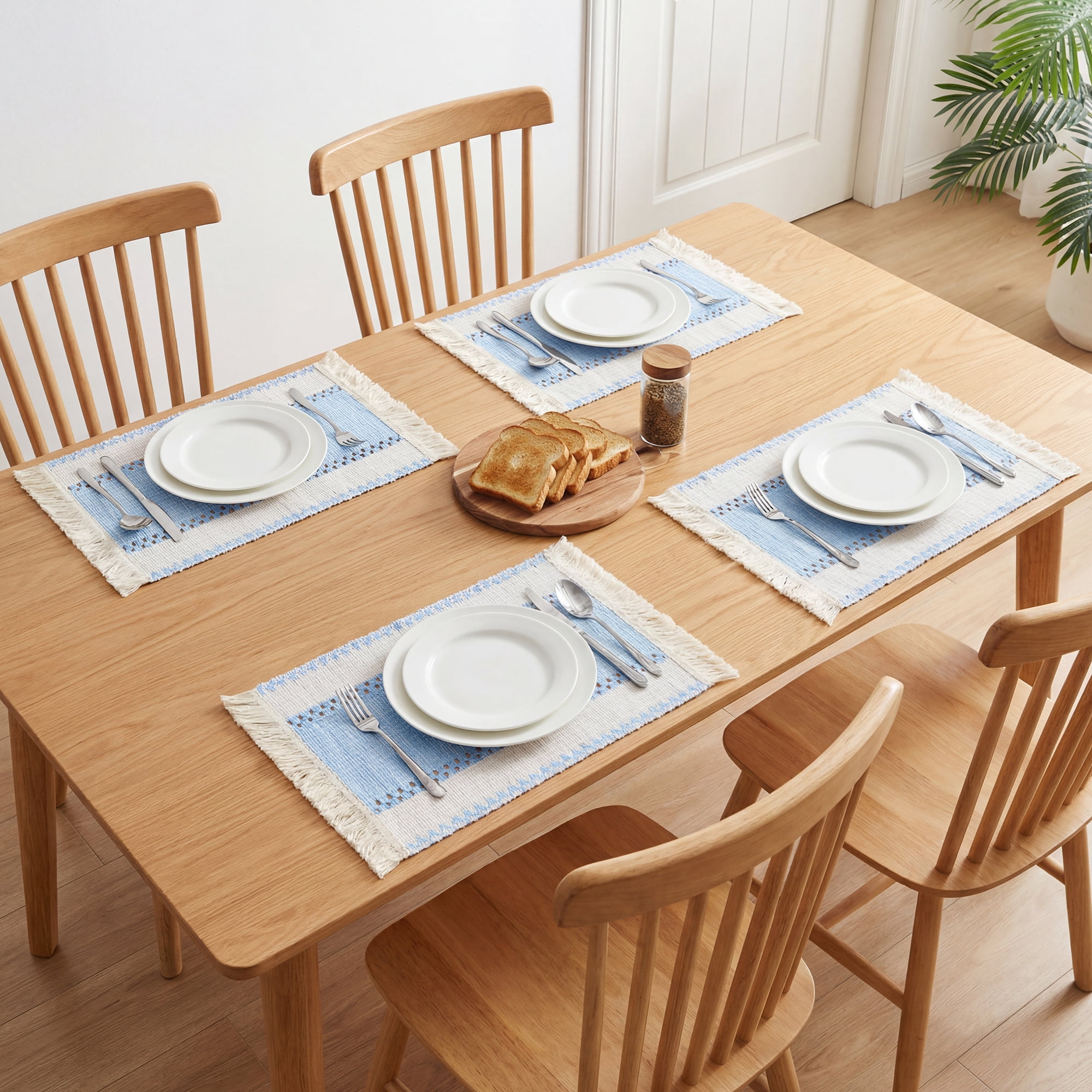 Unique Bargains Farmhouse Placemats 6pcs Placemats Light Blue 19.7"x11.8"
