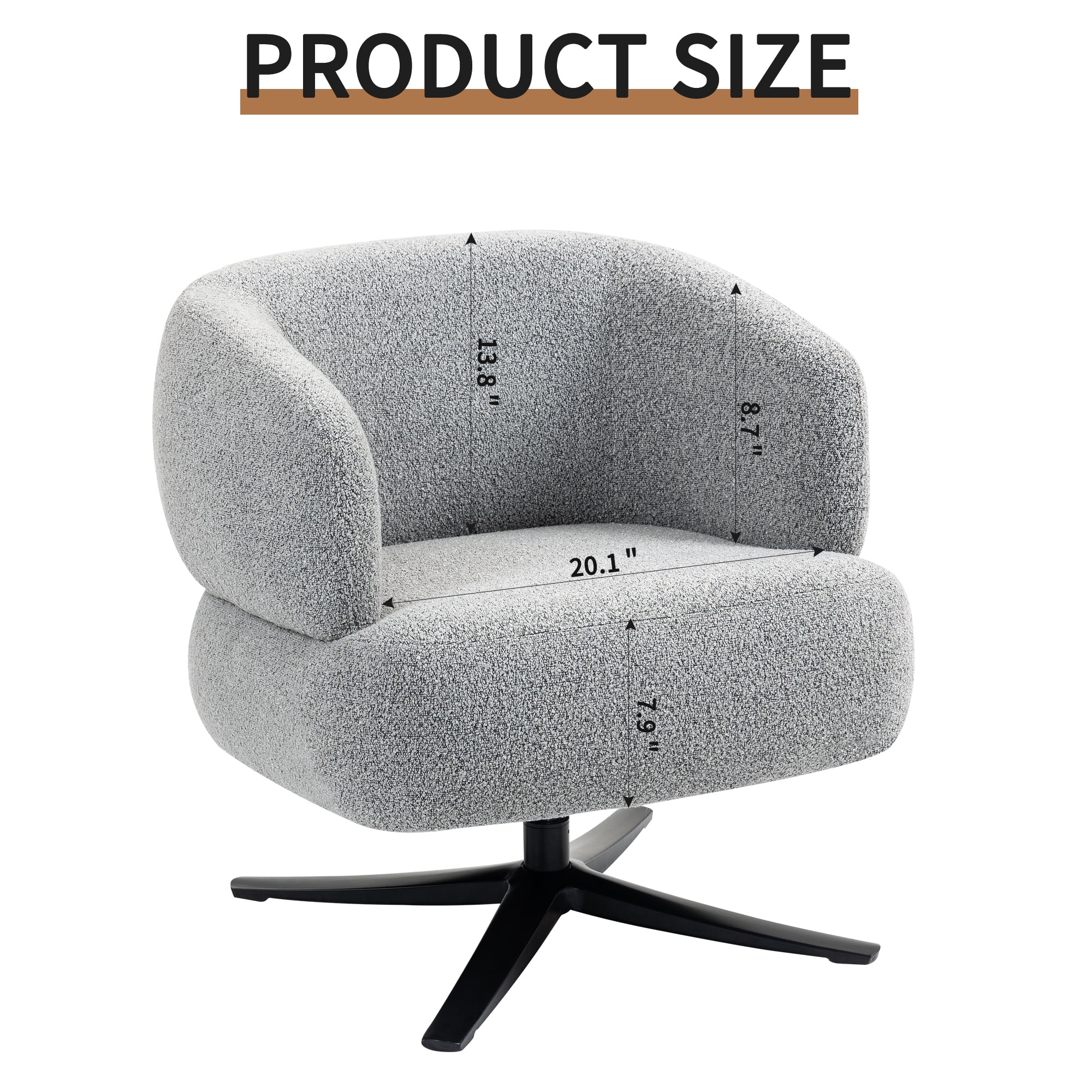 Swivel Chair, Accent Chair, Leisure Sofa With 360 Rotation Linen Fabric Thick Cushion For Living Room Balcony Study, Grey Curved Armrest Sofa Chair