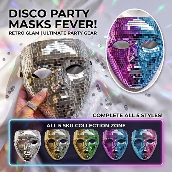Disco Halloween Decor Mask, Dreamwear Full Face Mask, Mask for Halloween Party, Masquerade Mask for Couples Party Performance, Mask for Disco Ball Party Decorations, 8X7 Inch