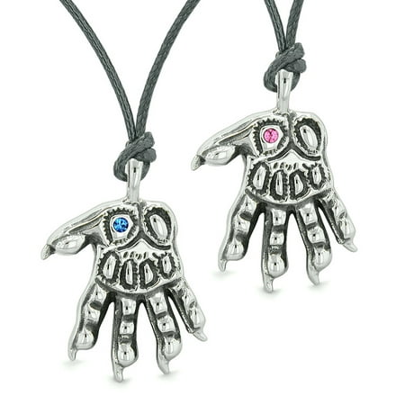 WereWolfs Paws Supernatural Amulets Love Couples or Best Friends Blue Pink Crystals Adjustable