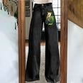 thumbnail image 2 of ManxiVoo Plus Size Printed Pants for Women Loose Fit Flare Leg Carnival Jeans Style Casual Wide Leg Trousers L Size Black, 2 of 4