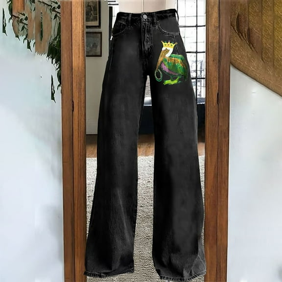 Luowei Women's Loose Fashion Plus Size Printed Casual Pants, Black, XXL