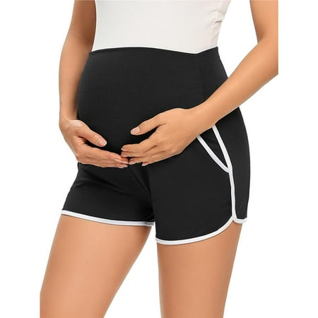 

Ecavus Maternity Shorts Casual Stretchy Pregnancy Pants Black White XL