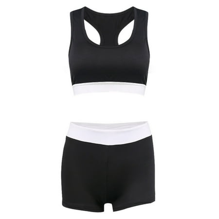FYSHO Trend Stitching Contrast Color Sexy Casual Vest Bra Shorts Fitness Running Sets Two-Piece