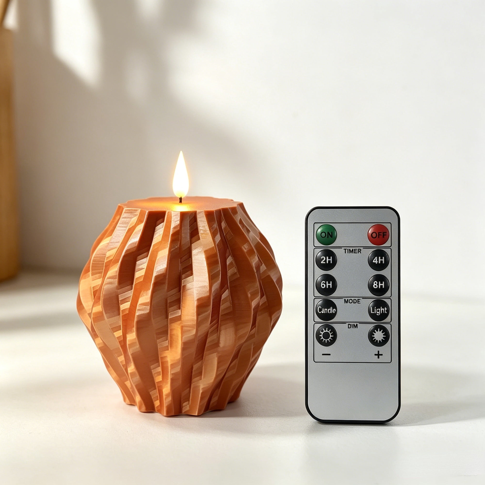 Modern 3D Printed LED Candle Lamp Unique Textured Flameless Home Decor Light