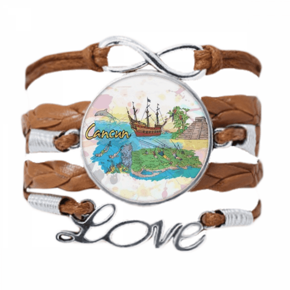 Cancun Mexico Island Mayan Temple Bracelet Love Chain Rope Ornament Wristband