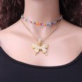 thumbnail image 3 of Double Layer Necklace Fashion Rhinestone Butterfly Chain Necklace Bead Necklace, 3 of 10