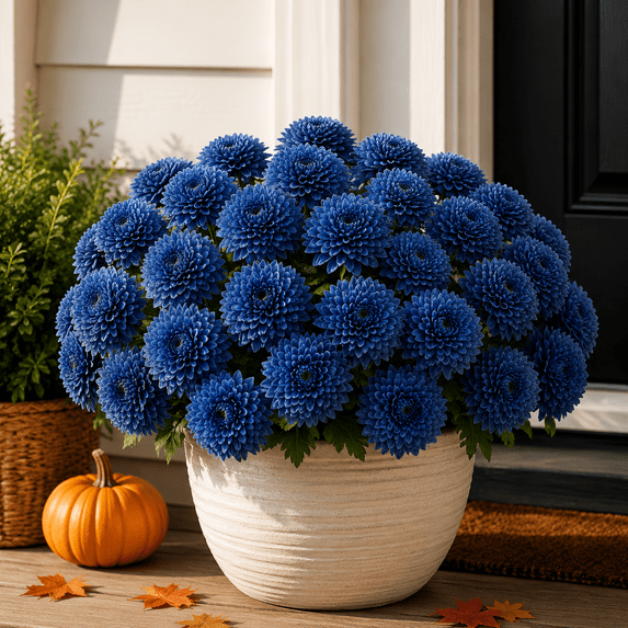 Artificial Autumn Flower Bushes with 6 Flower Heads, UV Resistant Faux Chrysanthemum Blooms, Fall Floral Decor for Garden, Porch, Yard and Farmhouse Outdoor Decoration