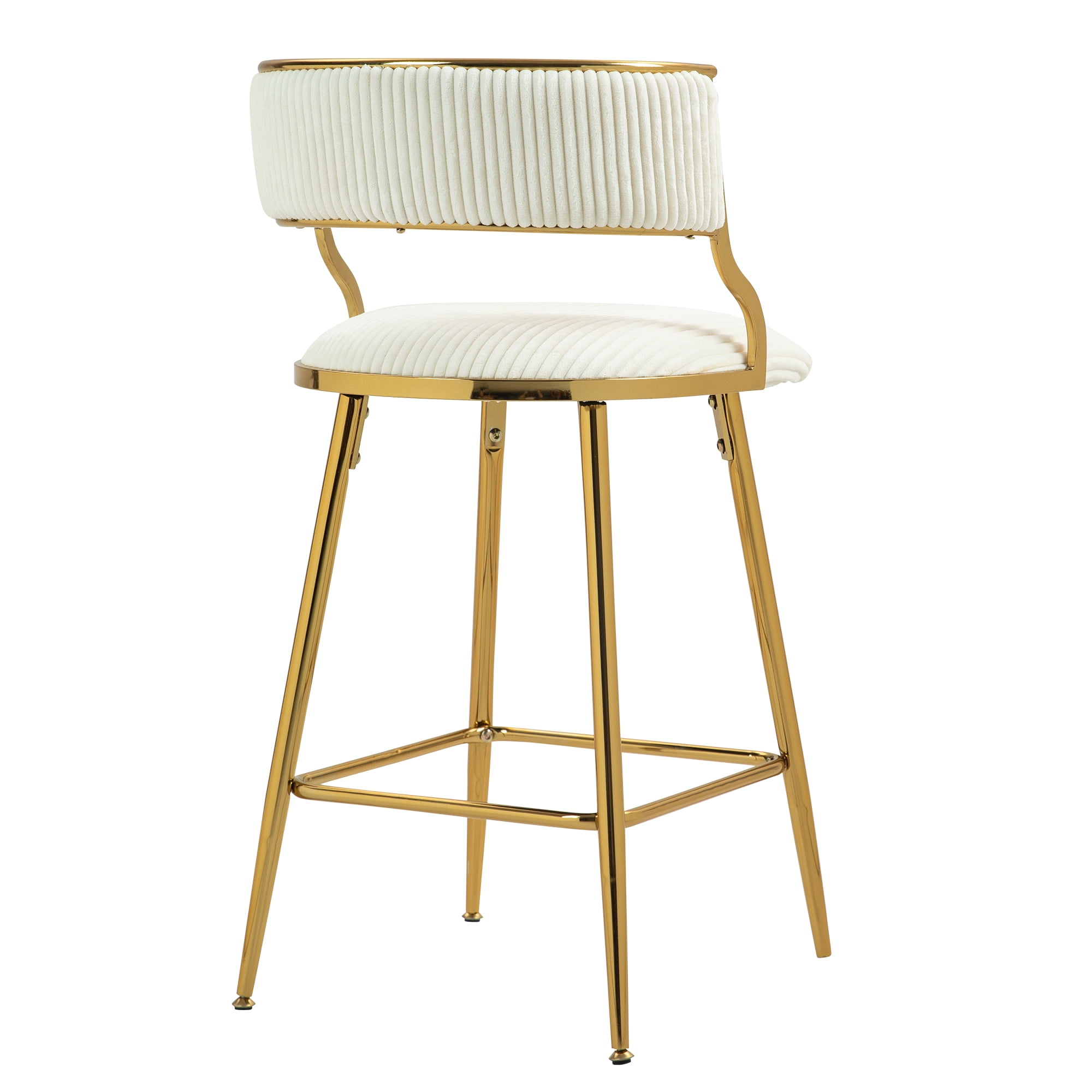 Peispie 25" Counter Height Bar Stools Set of 2, Modern Corduroy Barstools with Low Back and Gold Metal Legs, Padded Kitchen Island Chairs with Footrest for Home Bar, Beige