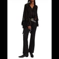 thumbnail image 3 of Blusa de Transparente con Volantes y Mangas Largas Acampanadas para Mujer, con Dobladillo Alto y Bajo, Sexy y Holgada Negro M, 3 of 7