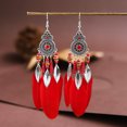 thumbnail image 3 of Pendientes colgantes de plumas sintéticas: Pendientes llamativos étnicos retro Pendientes bohemios, 3 of 5