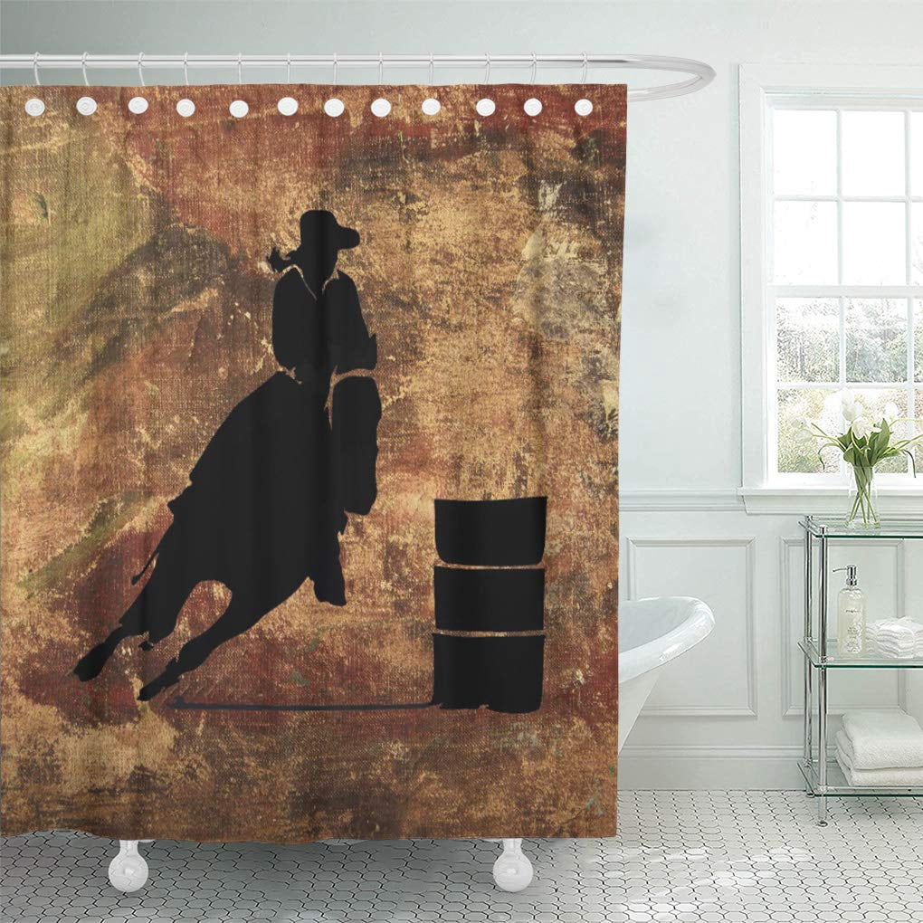 Cynlon Rodeo Barrel Racing Girl Silhouette On Equine Sport Western Bathroom Decor Bath Shower Curtain 66x72 Inch Walmart Com Walmart Com