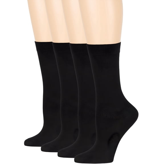 TELOLY 2026 New Women'S Bamboo Dress Socks - 4 Pack Medium - Thin Casual Crew Calf - Sock Size 9-11 Shoe Size 5-9 M Black, for Daily Wear, Work, Casual Outings, Travel, Office Use