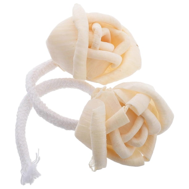 Fire-Free Safety Essential Oil Diffusion Technology Floral Candle Hotel Use Beige Wood Cotton Rope for 2Set