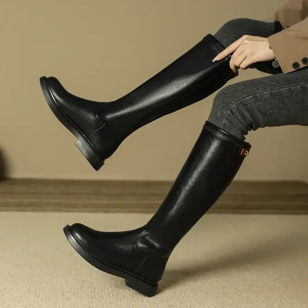 

Women‘s Thigh High Boots Round Toe With Small Metal Buckle Decoration Back Zipper Shoes Women‘s Footwear