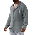 thumbnail image 5 of Wovilon Summer Casual Relaxed Fit Hooded Button Down Shirt for Men, Lightweight Textured Long Sleeve Top with Drawstring Hood, Versatile Vacation Outdoor Outfit, 5 of 6