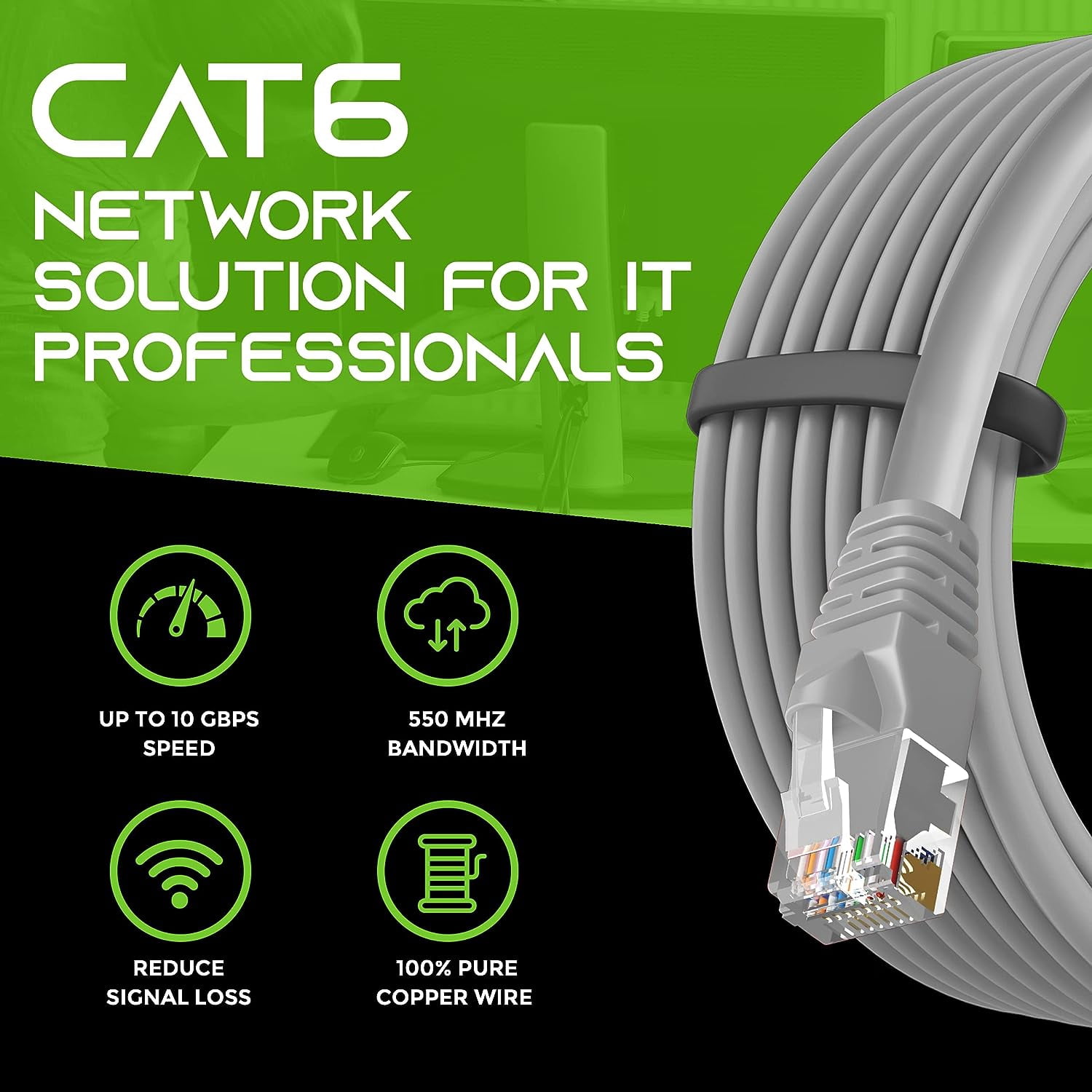 GearIT Pre-Terminated Cat 6 Ethernet Cables for Home & Office Network, Gray 7-ft 10 Pack